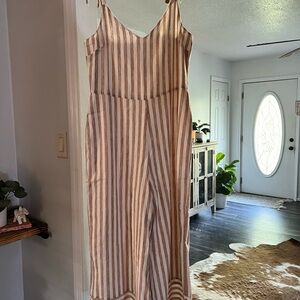 Everly Cream and Brown Striped Jumpsuit